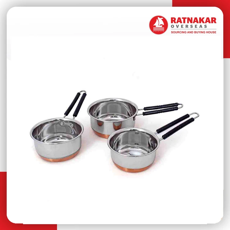 Best Quality Sauce Pan Set Decorative Flat Base Stainless Steel Copper Bottom Sauce Pan Set Cookware With Handle For Sale