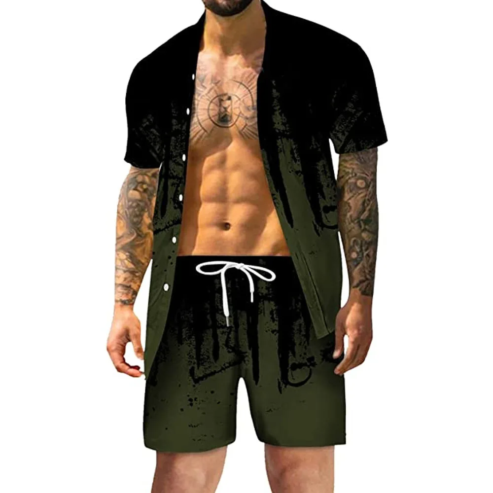 Custom Print New Hawaiian Beach Wear Men sets Shorts Set men tow pieces sets for men