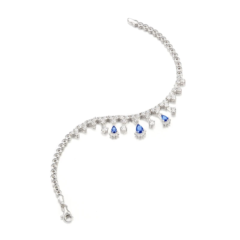 Elegant Fine Jewellery Sets High End Fashion 925 Sterling Silver Blue Color 5A Cube Zircon Pure Silver Jewelry Set Women