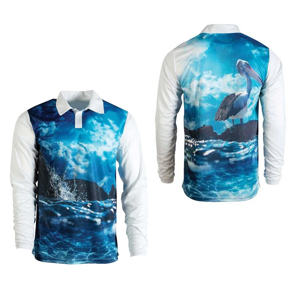 Dye sublimated upf 50 type mens long sleeve printed camo fishing shirts OEM fishing jersey