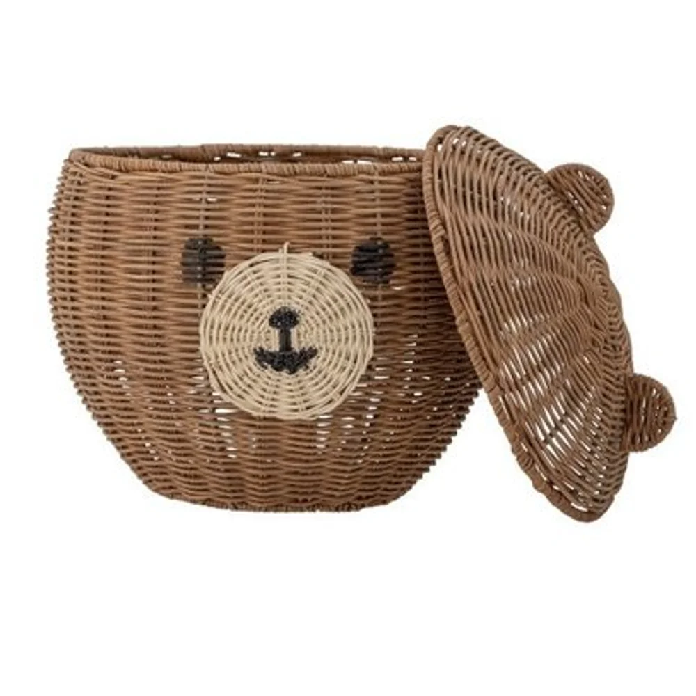 Wholesale high quality handwoven 100% natural cute rattan bear storage basket with lid from VietNam