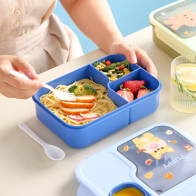 V88 3 Compartment Bento Box for Students Plastic Bento Lunch Box Food Storage Containers for Dining Out Work