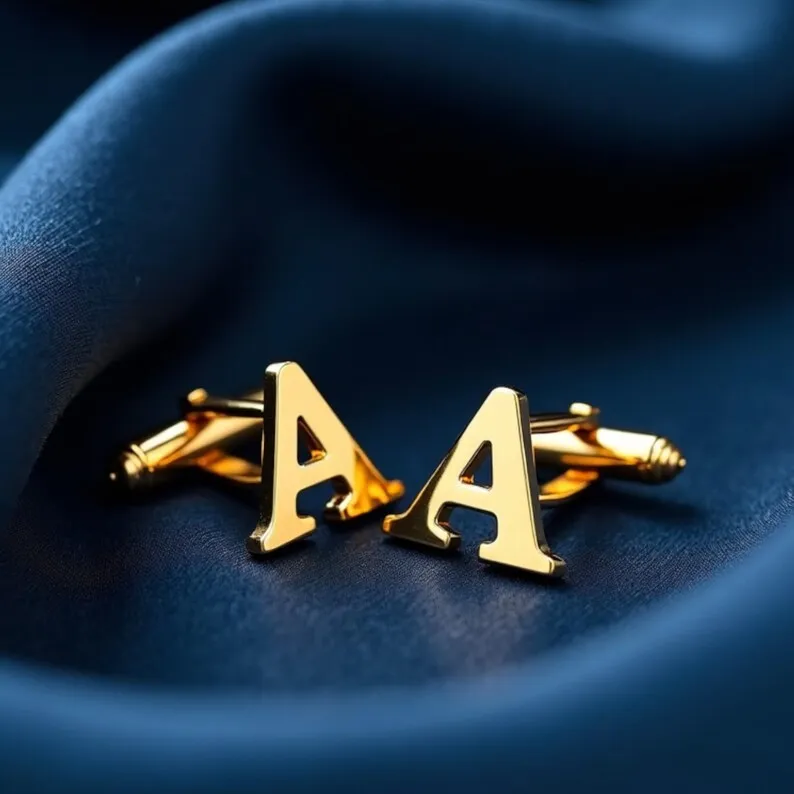 A letter Cufflinks Groomsmen Proposal Gold Plated Initial Cufflink Best Wedding Gift For Him