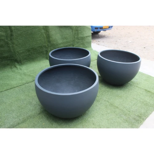 Terrace Garden Glossy look Outdoor Indoor Resin Decorative Round Pot Set FRP Flower Vase for Hotels, Malls, Offices, airports