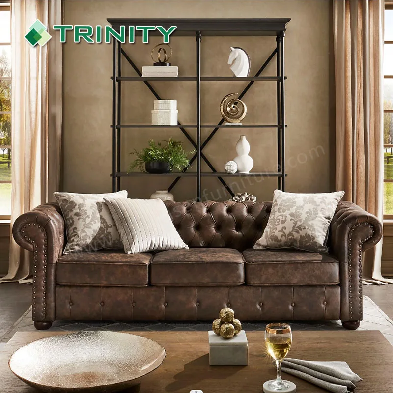 Factory Custom Luxury Design Classic Chesterfield Sofa Set Leather Furniture for Hotel Lobby