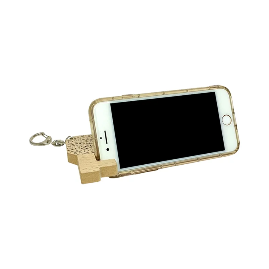Key Ring 75*44mm Irregular Solid Wood Phone Holder wood keychain blank wood blank keychain custom