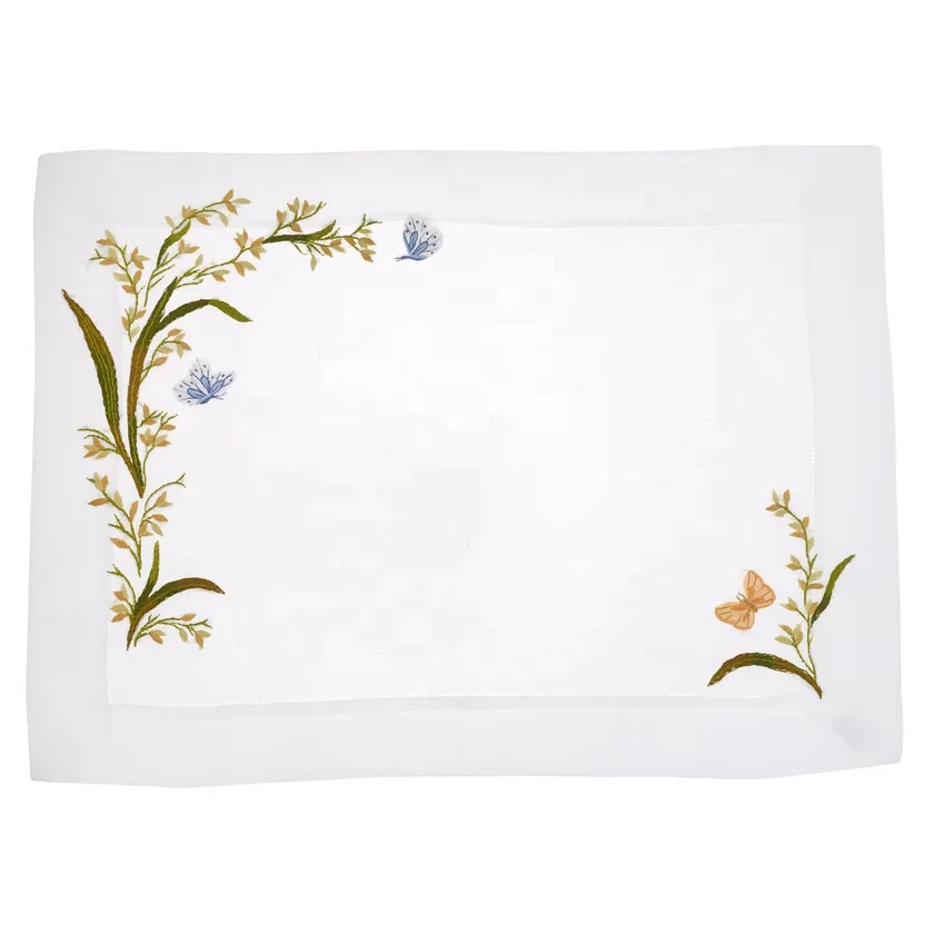 Embroidery Cotton Placemat & napkin Set 100% Cotton White Color Custom Design Animal,plant wild For Sale