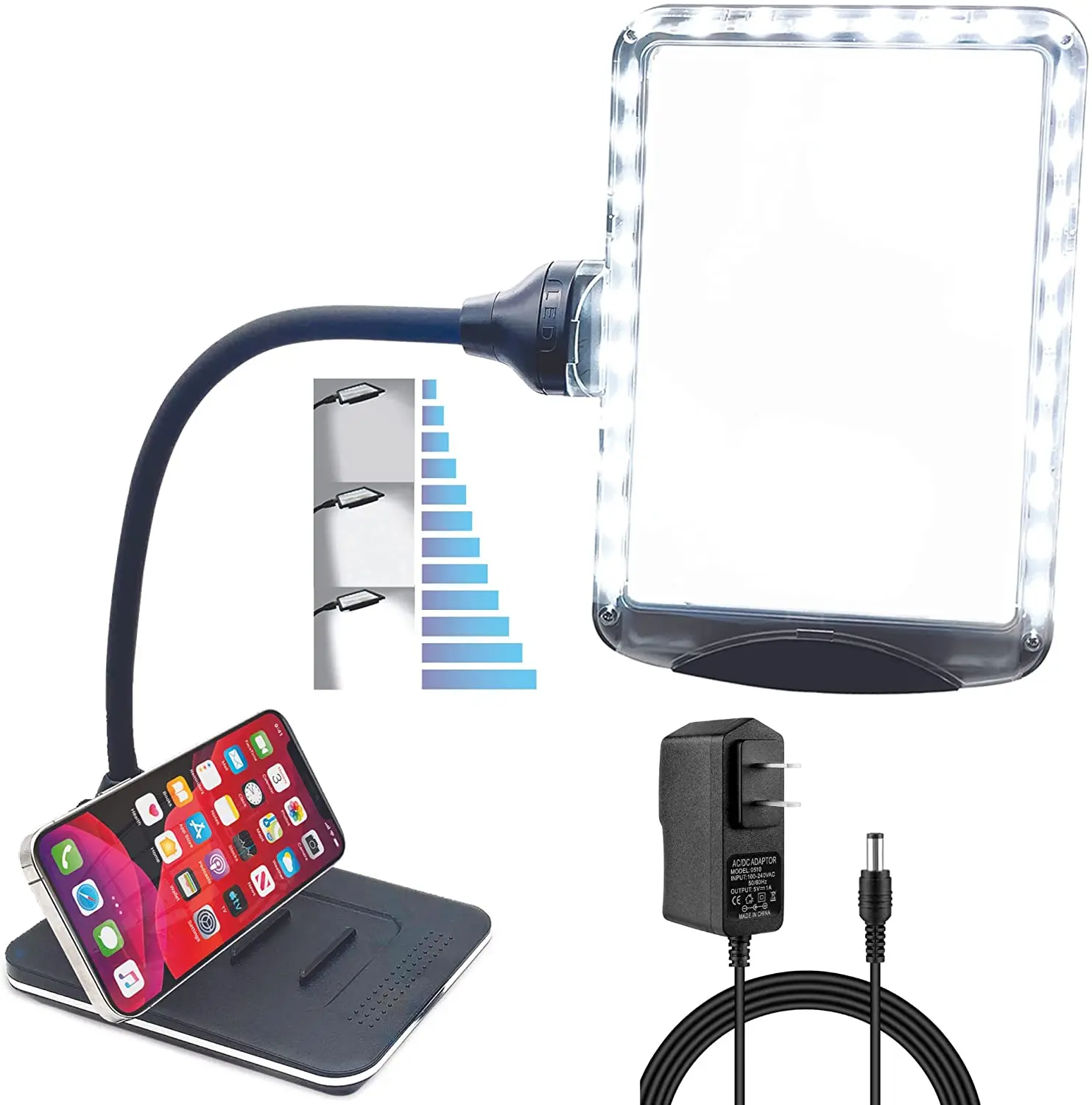 3X Magnifying Glass with Light and Stand, Flexible Gooseneck Magnifying Desk Lamp w/USB Fast Charge