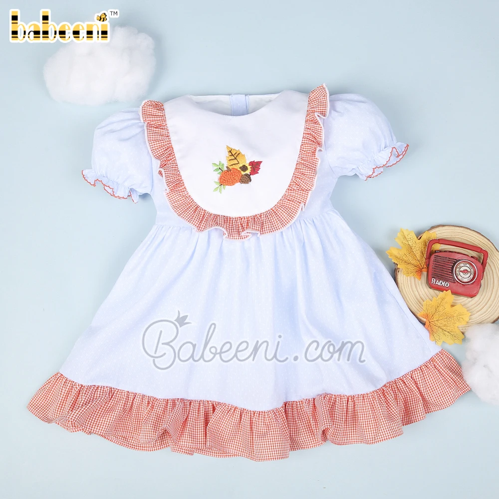 Pumpkin & leaves hand embroidery baby dress ODM OEM wholesale smocked girl dress high quality girls dresses - BB2800