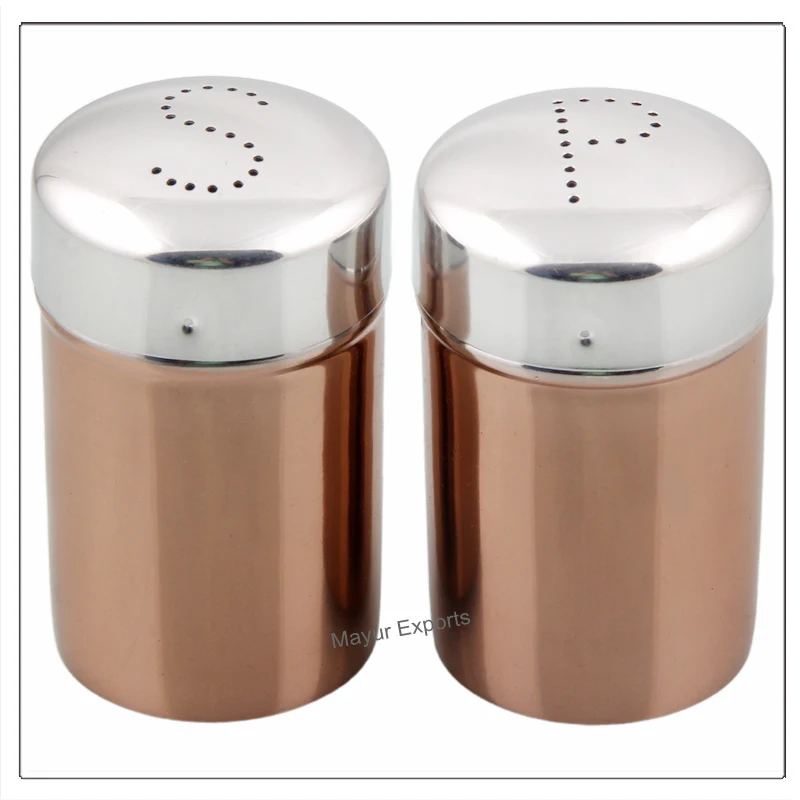 Stainless Steel Salt Pepper Shaker Metal Herb Shaker Spice Shaker with S and P Shape holes Copper Finishing