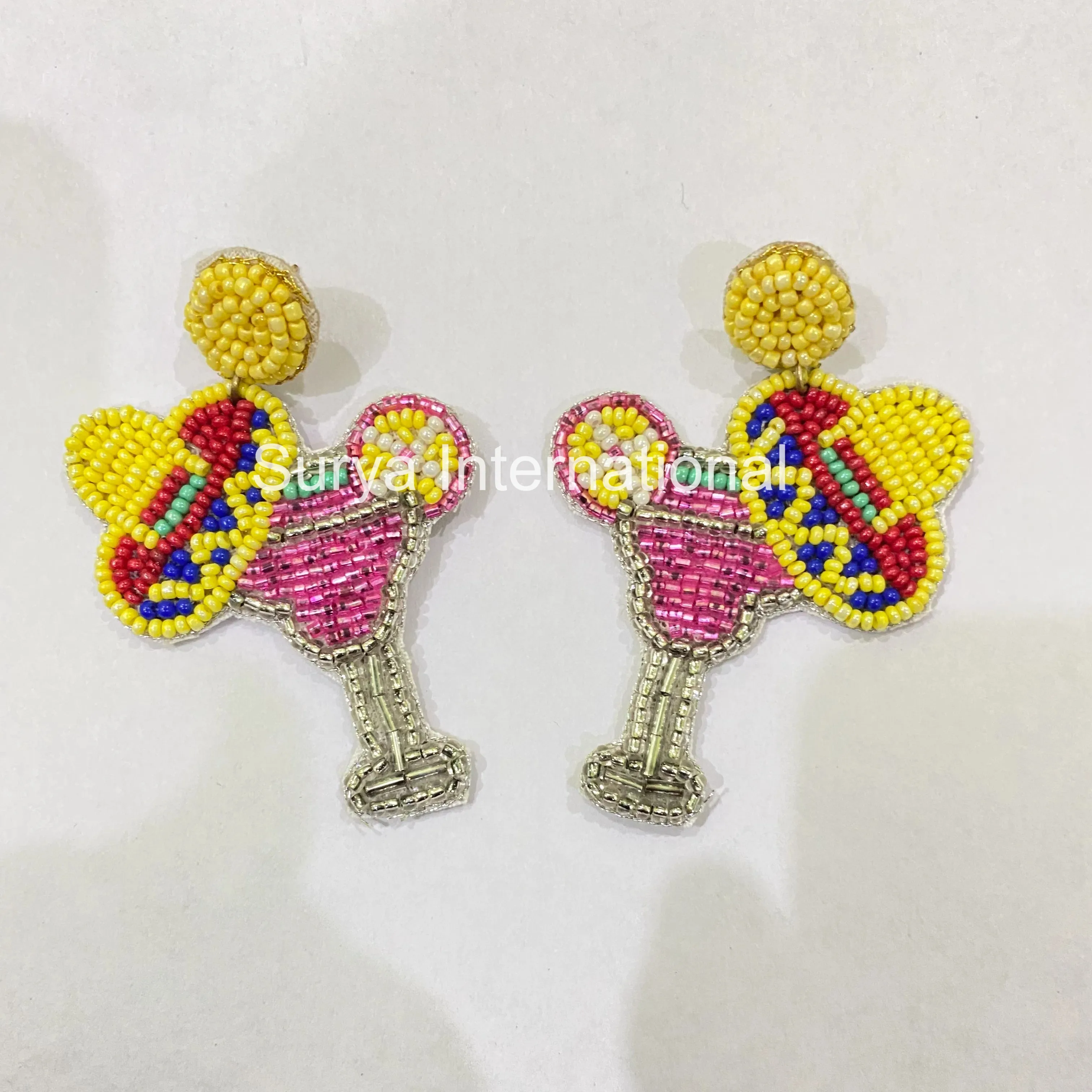 Handmade Cinco de Mayo Red Chilli and Tequila Bottle Beaded Earrings Festive Party Jewelry Mexican Fiesta Statement Earrings