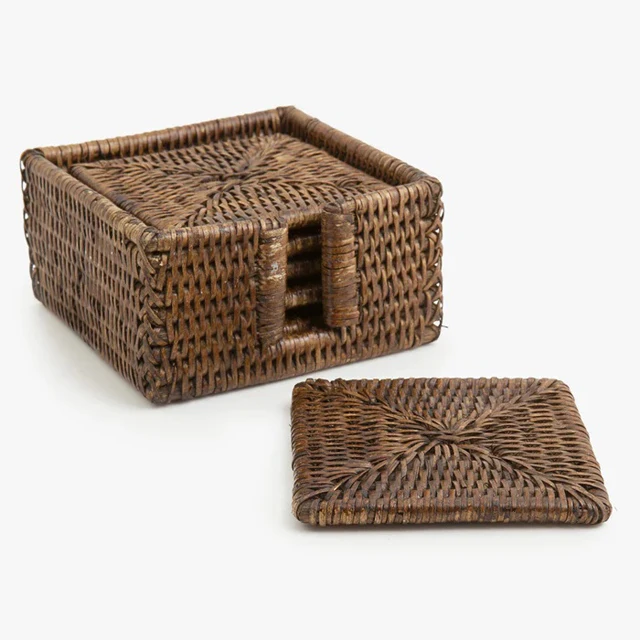 Wholesale Manufacturer Small Set of 4 Round Rattan Wicker Coaster Used for Holding Coffee Mug Drinkware and Table Top.