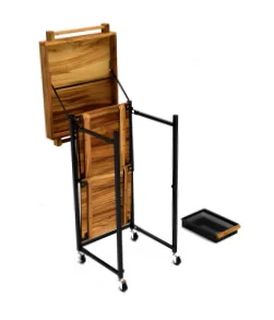 Walnut Multi-Function Kitchen cart with Solid Acacia Top & Shelves And Double Handle Bar
