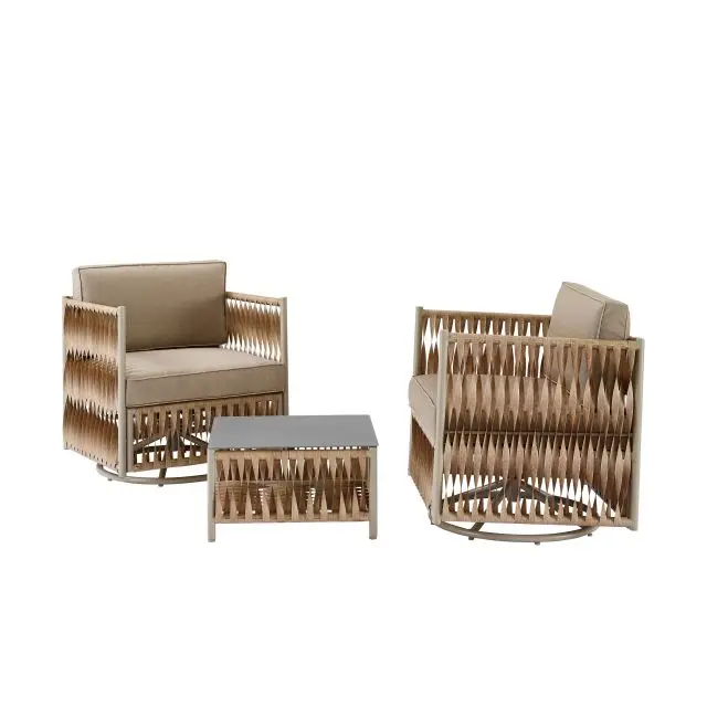 Art Ribbon Outdoor Set Loverseat  2 Single Chairs 3 Pieces steel legs PE rattan with storage table set