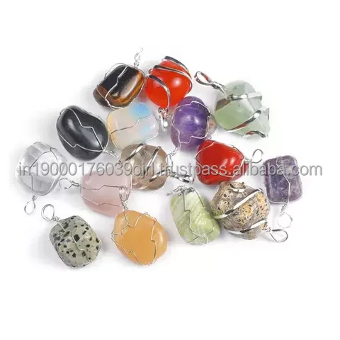 wholesale factory supplier healing stone crystal pendant for jewelry making red jasper tumble wire wrapped crystal pendant
