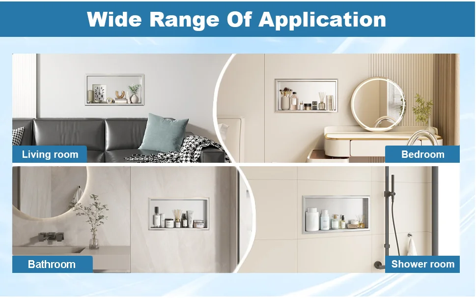 Multiple Color Wall Mounted Built In 304 Stainless Steel Bathroom Niche Shower Niche For Bathroom with led Lights