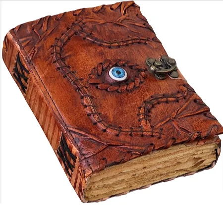 Book of Spells Leather Journal Deckle Edge Paper Grimoire Third Eye Vintage Leather Journal Book of Shadows