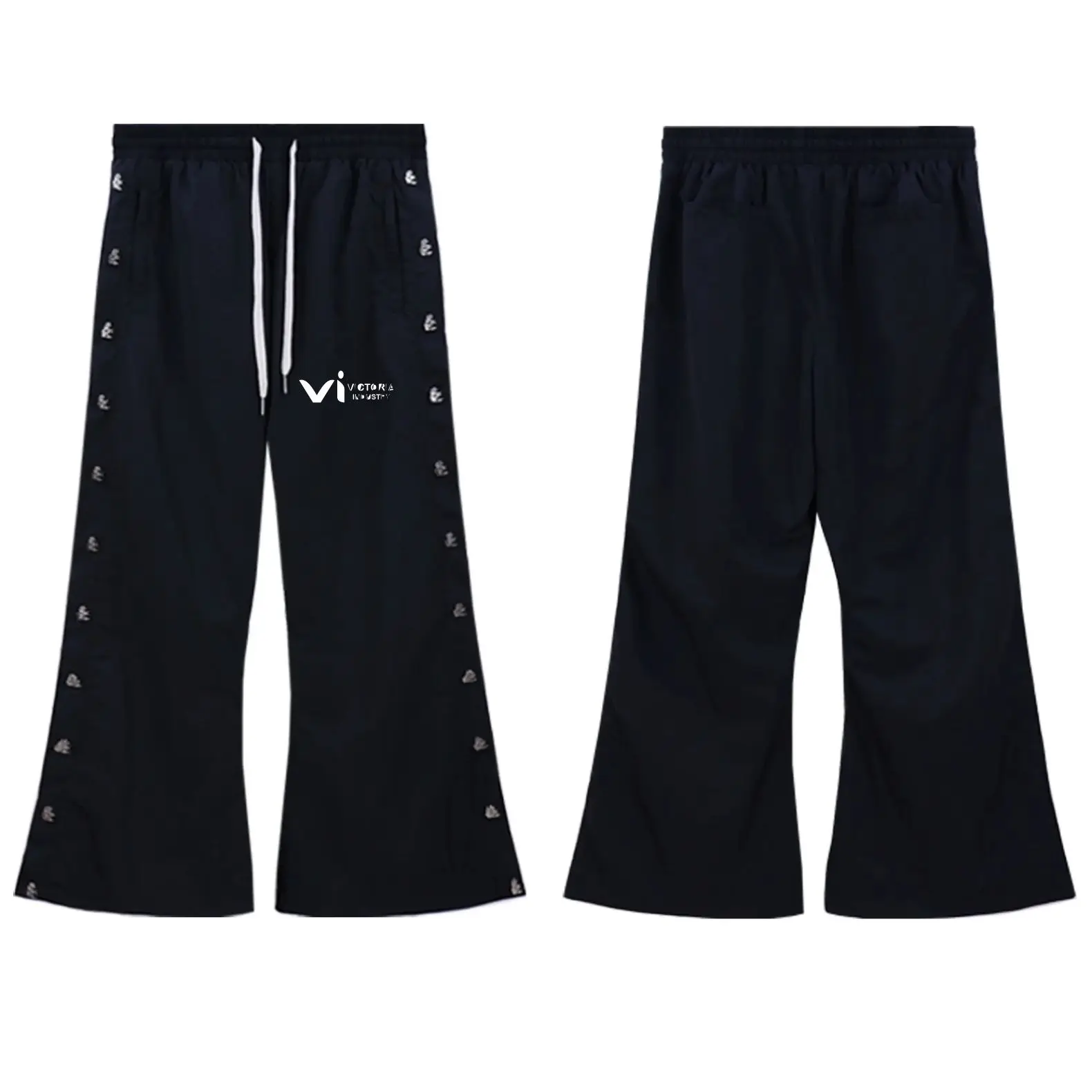 Winter Men Women Loose Buttons Windbreaker Pants Custom Screen Printed Baggy Waterproof Nylon Pants