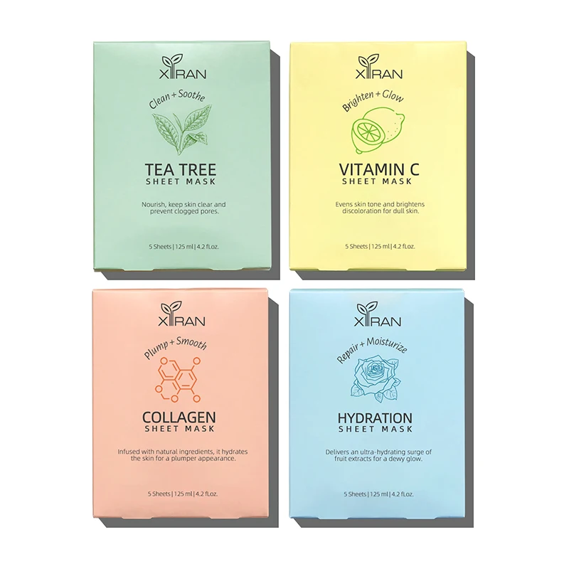 OEM/ODM Natural Plant Tea Tree VC Collagen Sheet Mask Anti-Aging Skin Brightening Moisturizing Facial Sheet Mask Private Label
