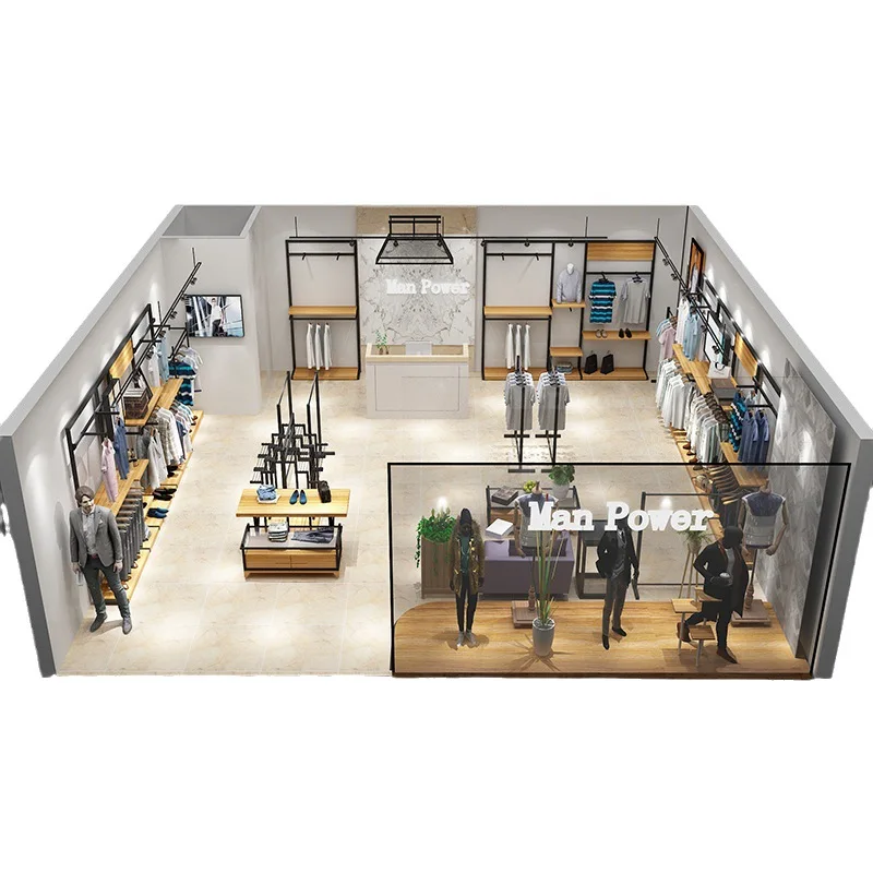 Custom boutique women garment clothes metal wood display racks retail store gold men clothing furniture shelf stand for store