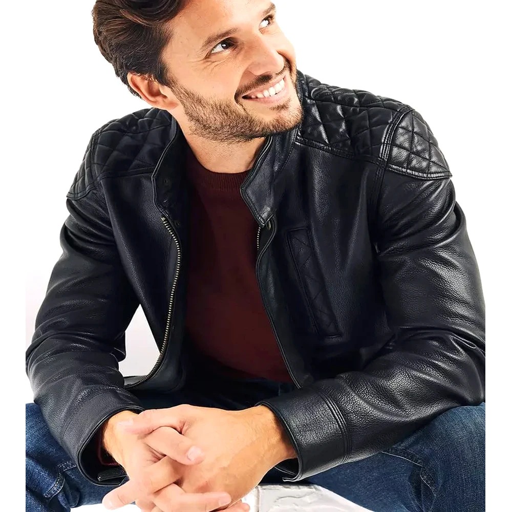 2024 новая кожаная куртка мужская мотоциклетная Модная приталенная оверсайз с воротником-стойкой