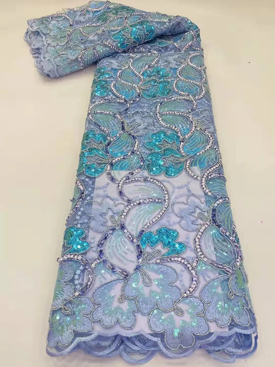 african flower embroidery women dress fabric, custom voile clothing material fabric with sequin and beaded/