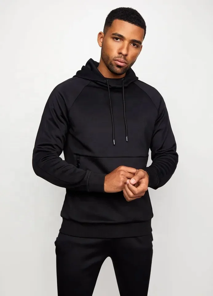 2023 Slim Custom Fashion Fitted Printed Black Gym Tracksuit for Men Sport Wear Sweat wear Two Pieces Blank Tracksuit Men