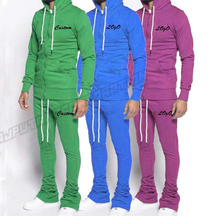 Streetwear Casual tracksuit mens Stacked Tracksuit joggers jogger suit Sweat hoodie Fleece Cotton Fabric MOQ buy 100 get 2free