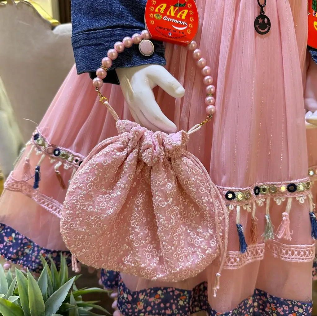 Kids new 2024 fashion frock wth denim jacket latest party wear baby dress with handbag