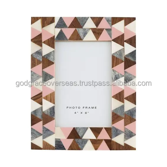 Customized Best quality handcrafted beautiful wooden bone and resin inlay picture photo frame for decoration Modern Photo Frame