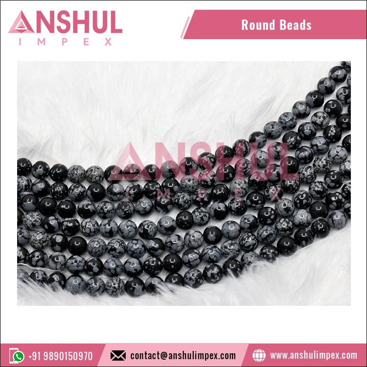 Snowflake Black Obsidian Gemstone 6mm Gemstone Beads Strands Natural Round Beads for Wholesale Purchase