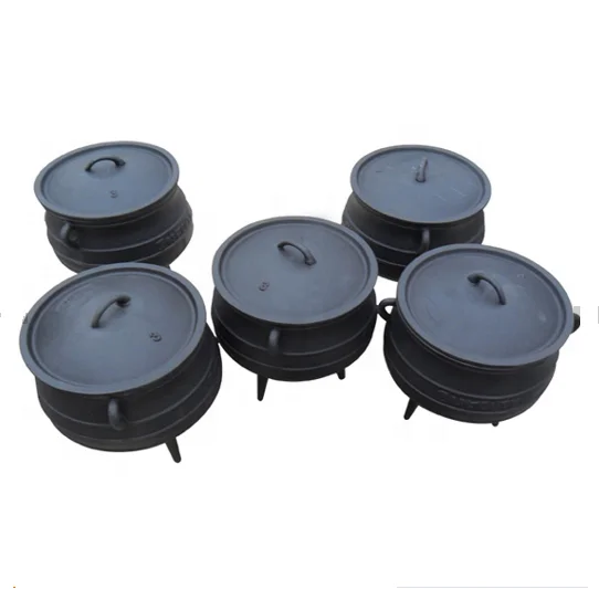 Wholesale South Africa Large Witches Potjie Pot Cast Iron Cauldron for Camping Cook with Iron Lid and 3 legs, Outdoor Cookware