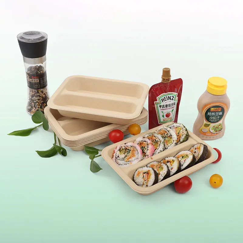 Biodegradable 1/2/3 compartment Eco Friendly Bamboo pulp Disposable Takeaway Paper Plates food tray