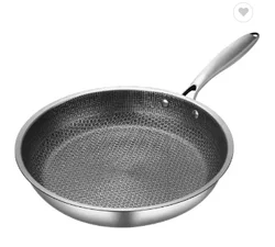 28cm Stainless Steel 304 Frying Pan Triply Kitchenware SS handle Non-Stick Coating Single Side Honeycomb Fire Textured Pattern