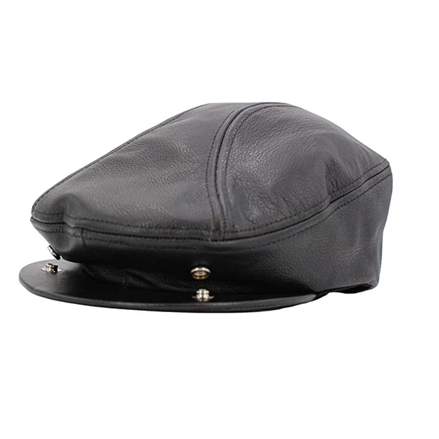 Leather Hat Military Style Cowhide Winter Outdoor Warm Casual Cap Men Genuine Leather Hat Leather