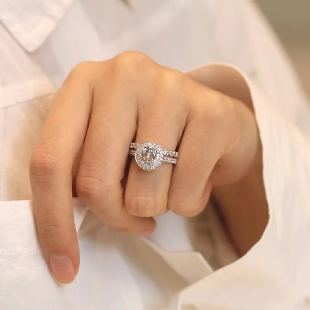 Premium Grade 3.40CT Dainty Bridal Set Brilliant Cut Moissanite Diamond Ring Latest Designed Bezel Eternity Ring Set