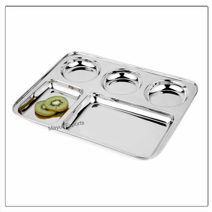 Stainless Steel Compartment Tray with 5 section Metal Food Tray with 5 sections