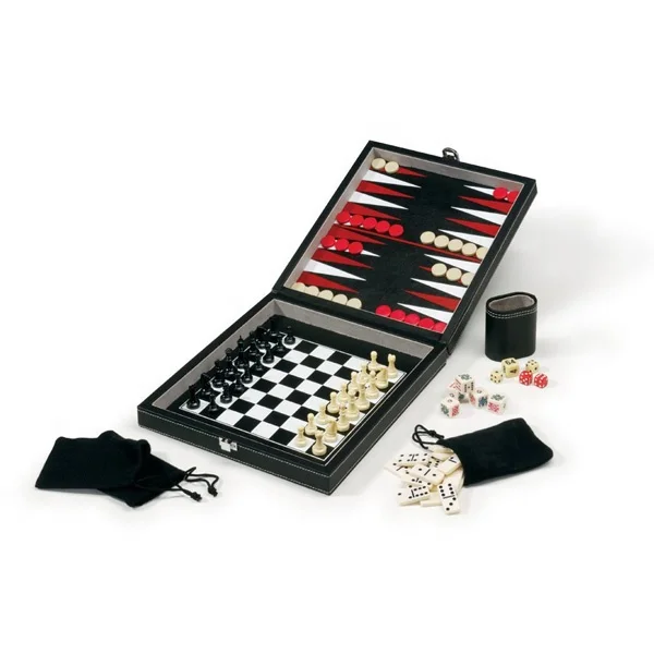 Premium Leather 2-in-1 Chess Checkers Backgammon and Chinese Checkers Board Game Combo Set Board Strategy Game for Kids