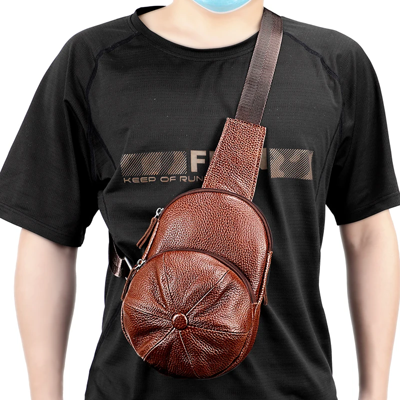 Casual Genuine leather Waterproof Travel Men Shoulder Bag Fashion Crossbody Sling Bag Chest For Men