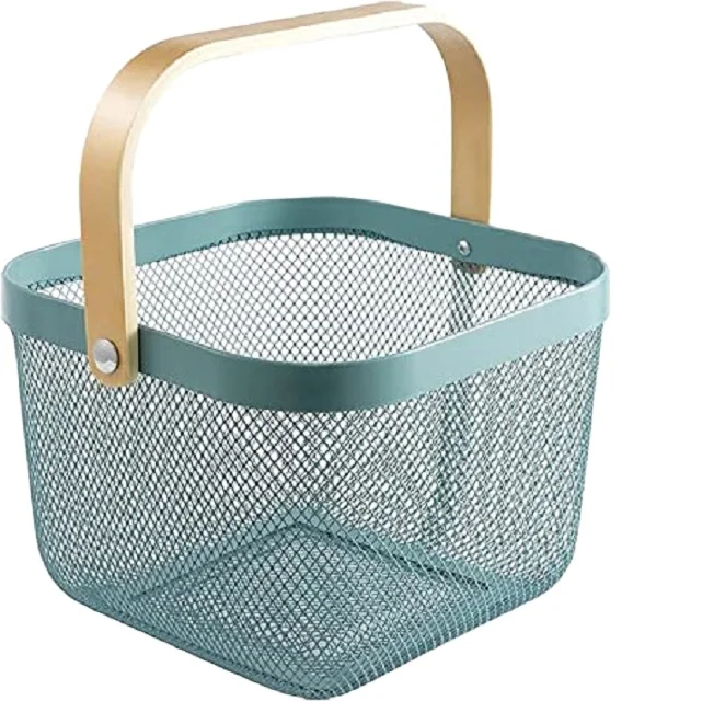 MS INC Multi Functional Metal  Fruit Dish Kitchen Storage Fruit Vegetable Hanging Beg Basket  With wooden Handle