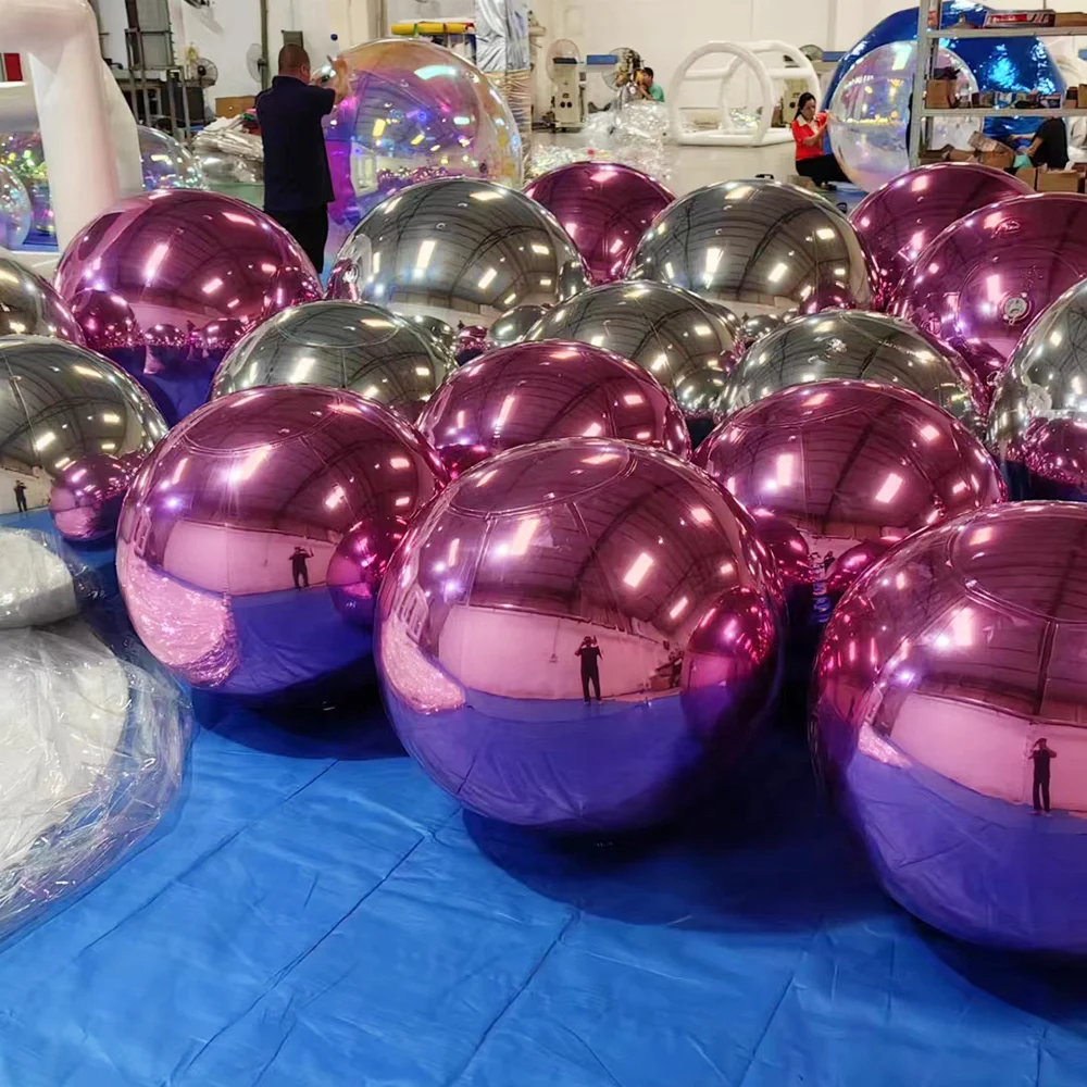 China Factory Custom large Inflatable disco big shiny ball mirror balloon black inflatable mirror ball for event decorate