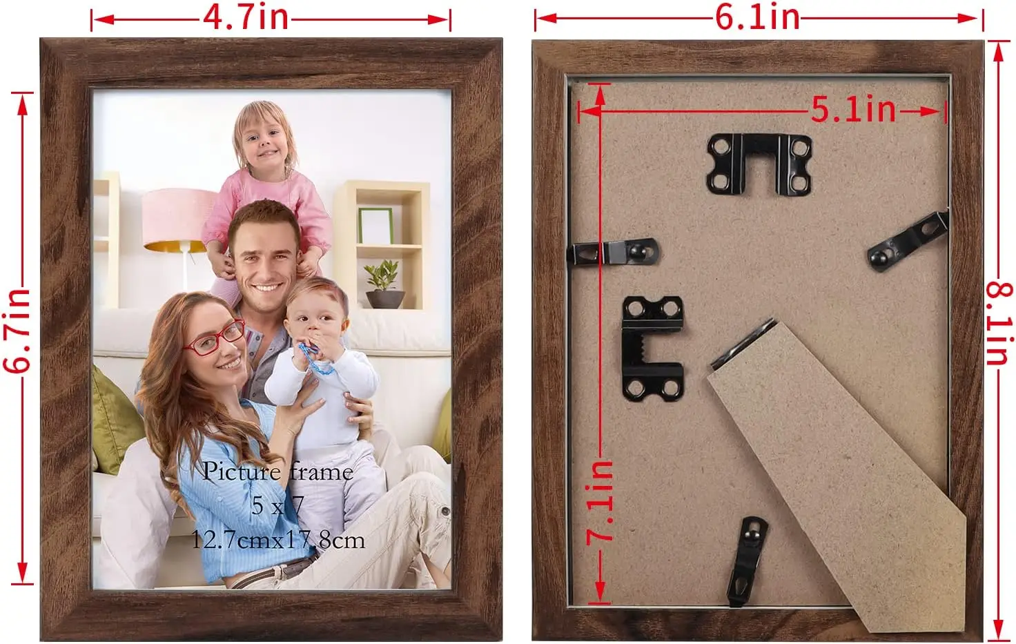 5x7 Picture Frame Brown Set of 12, Multi Rustic Walnut Wood-Color 5 by 7 Photo Frames Bulk for Wall or Tabletop Display