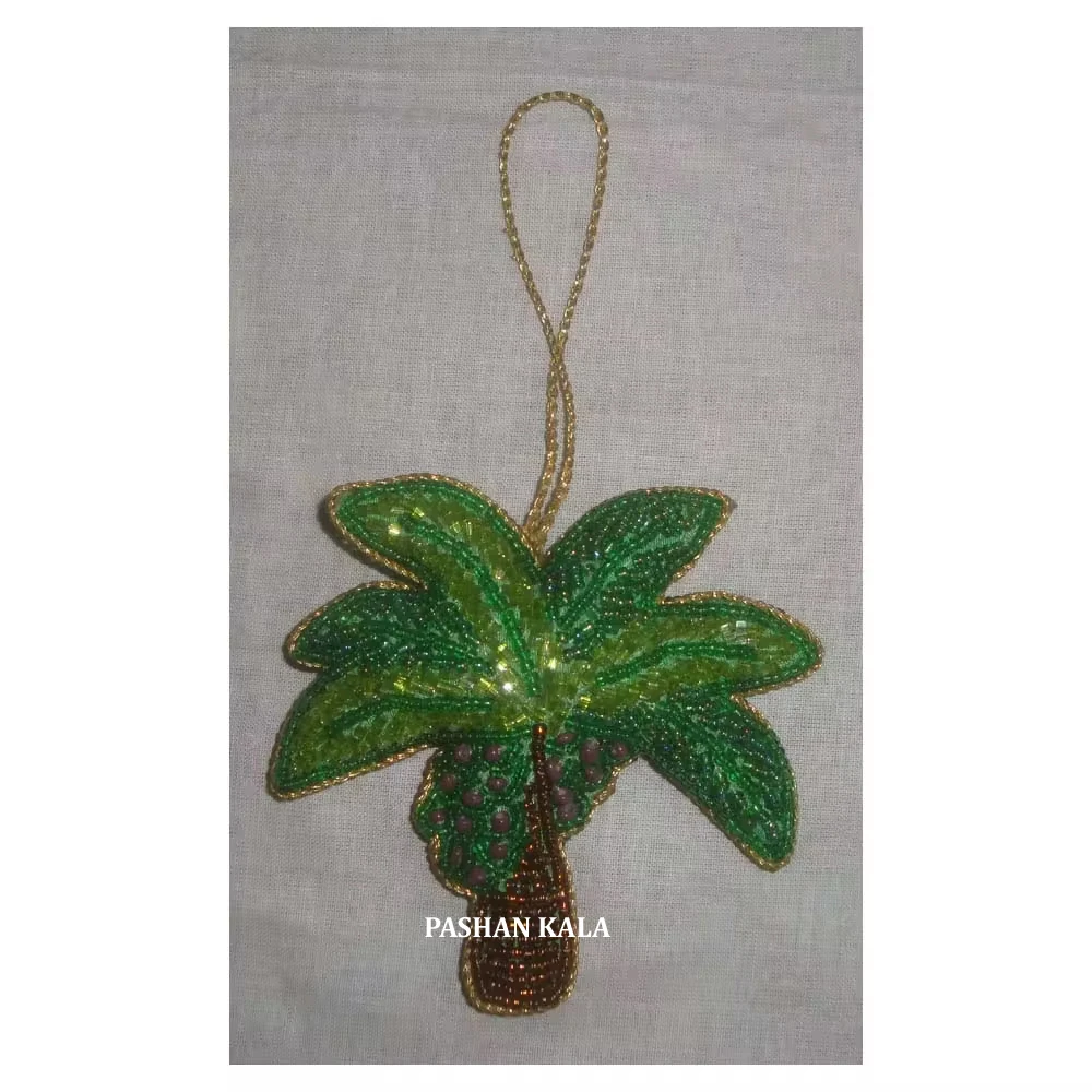 Beautiful Green Coconut Tree Design Handmade Zari Embroidery & Beaded Design Christmas Tree Hanging Ornaments Party Decoration