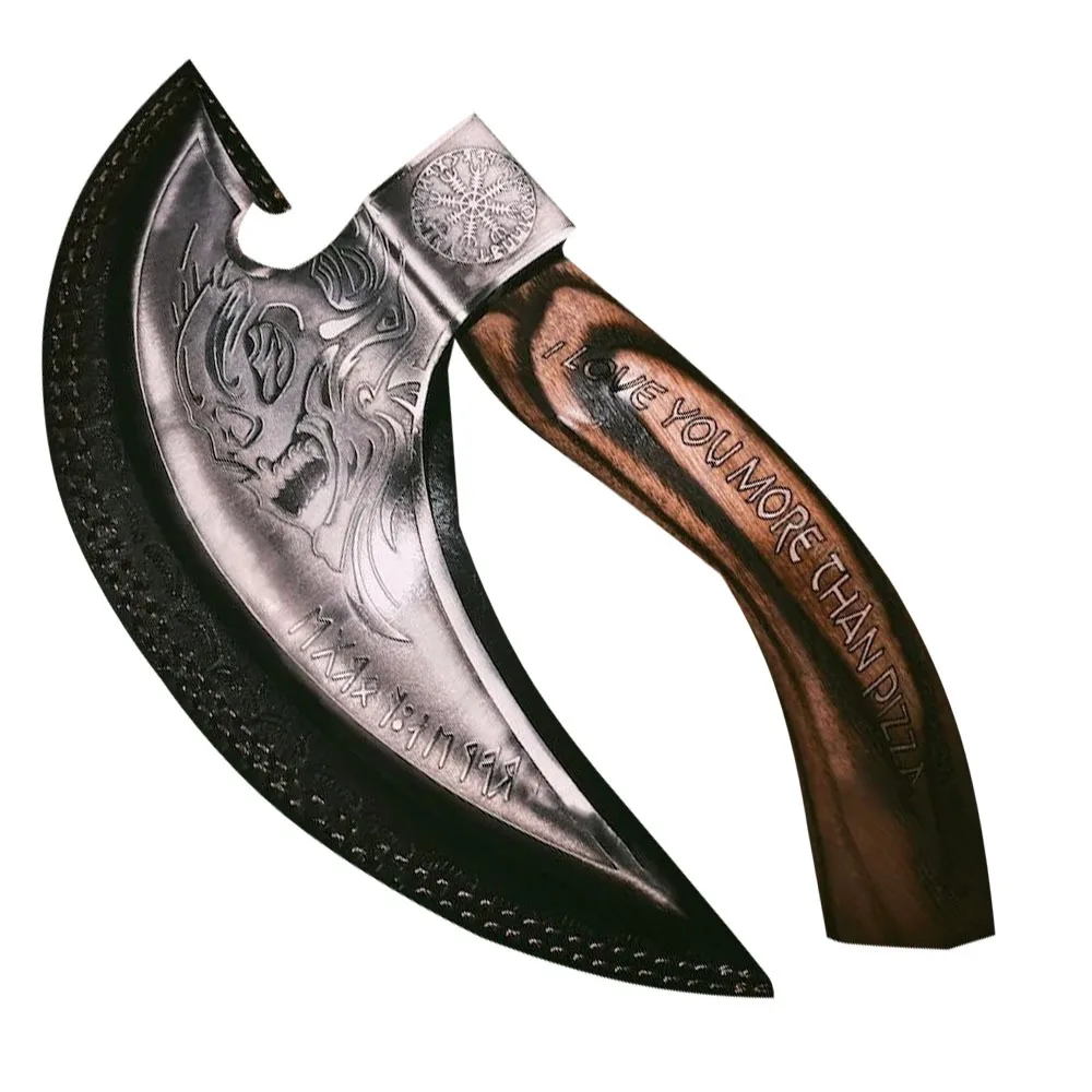 Pizza Knife Cutter Viking Axe With Custom Engraving And Leather Sheath
