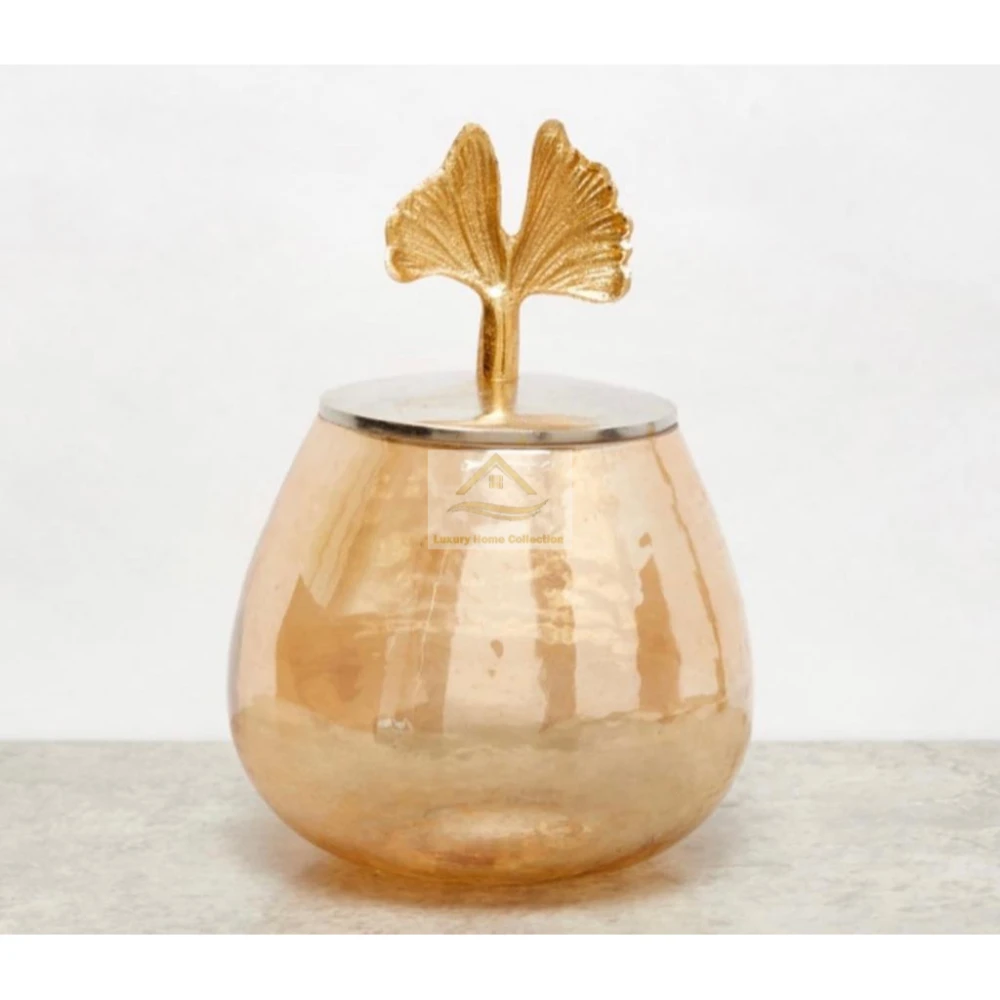 Creamer Bowl Dinnerware Tabletop Glass Bowl With Leaf Design Aluminum Cast Lid Metal Dishes And Plates For Serving Food