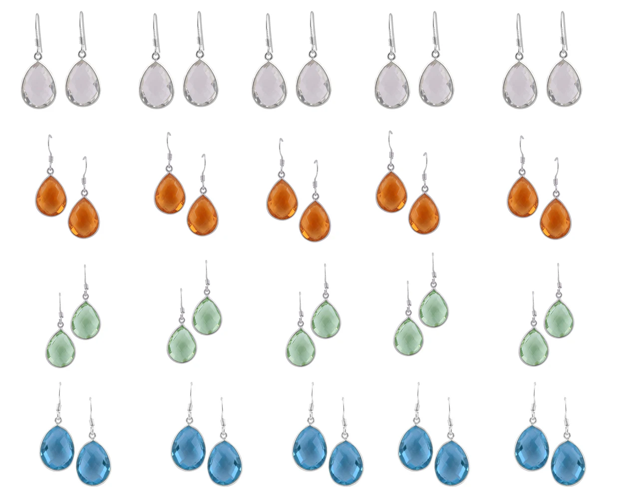 Pure sterling silver colored glass bezel set drop earrings jewelry wholesale lot