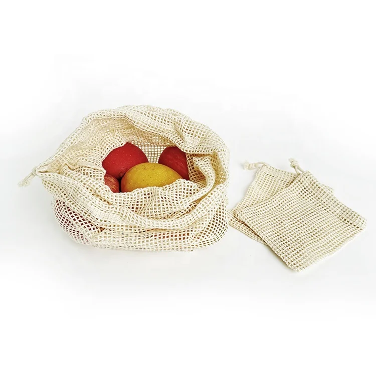 Organic Cotton Mesh Produce Bag Customizable Label for Vegetables and Fruits Eco-Friendly Shopping Solution