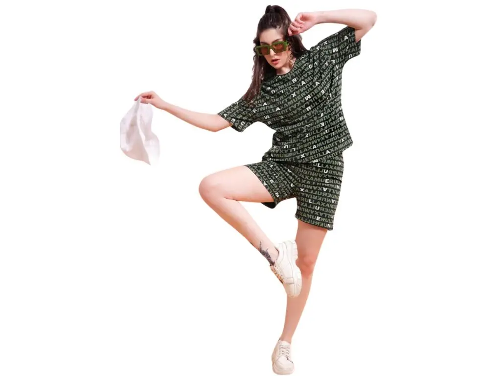 Cute Alphabet Printed Cotton Spandex Nightgown for Women and Girls Breathable Summer Sleepwear Dress for Autumn and Spring