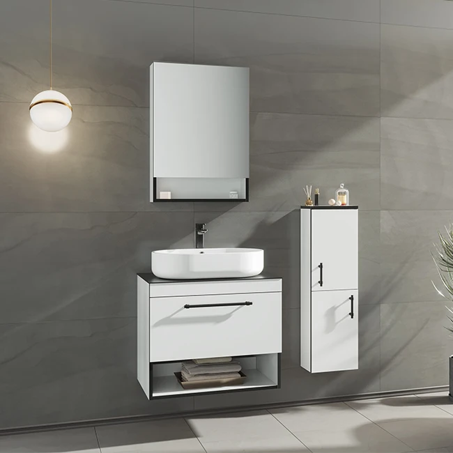 Knidos 70-90 3-Piece Modern Bathroom Furniture Set with Tempered Glass Top and Ceramic Basin Knidos 70-90