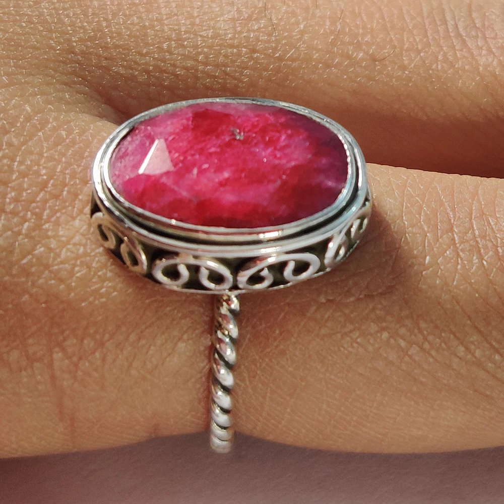 Hot Selling Natural Ruby Gemstone Oval Ring 925 Sterling Silver Ring, Wholesale Bulk, Ruby Gemstone Ring